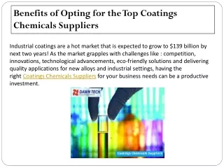 Benefits of Opting for the Top Coatings Chemicals Suppliers