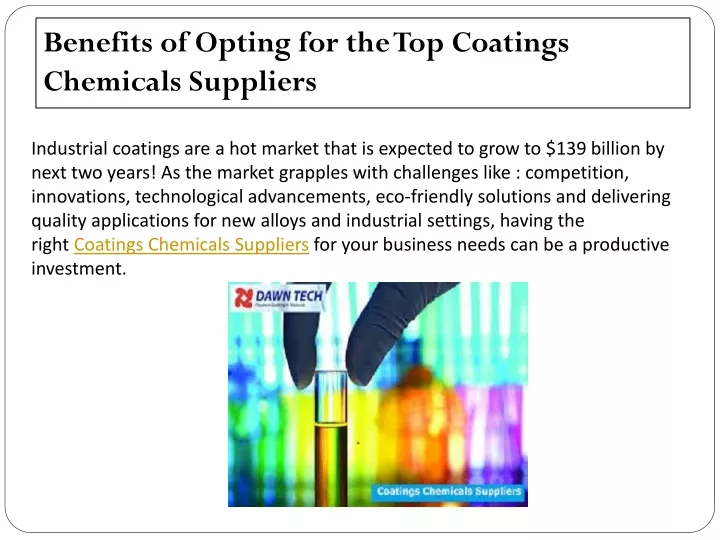benefits of opting for the top coatings chemicals suppliers