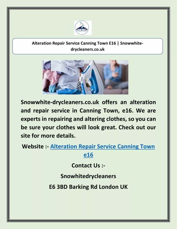 alteration repair service canning town