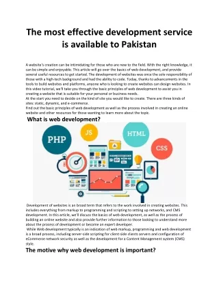 The most effective development service is available to Pakistan