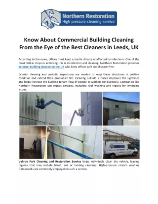 Know About Commercial Building Cleaning From the Eye of the Best Cleaners in Leeds, UK