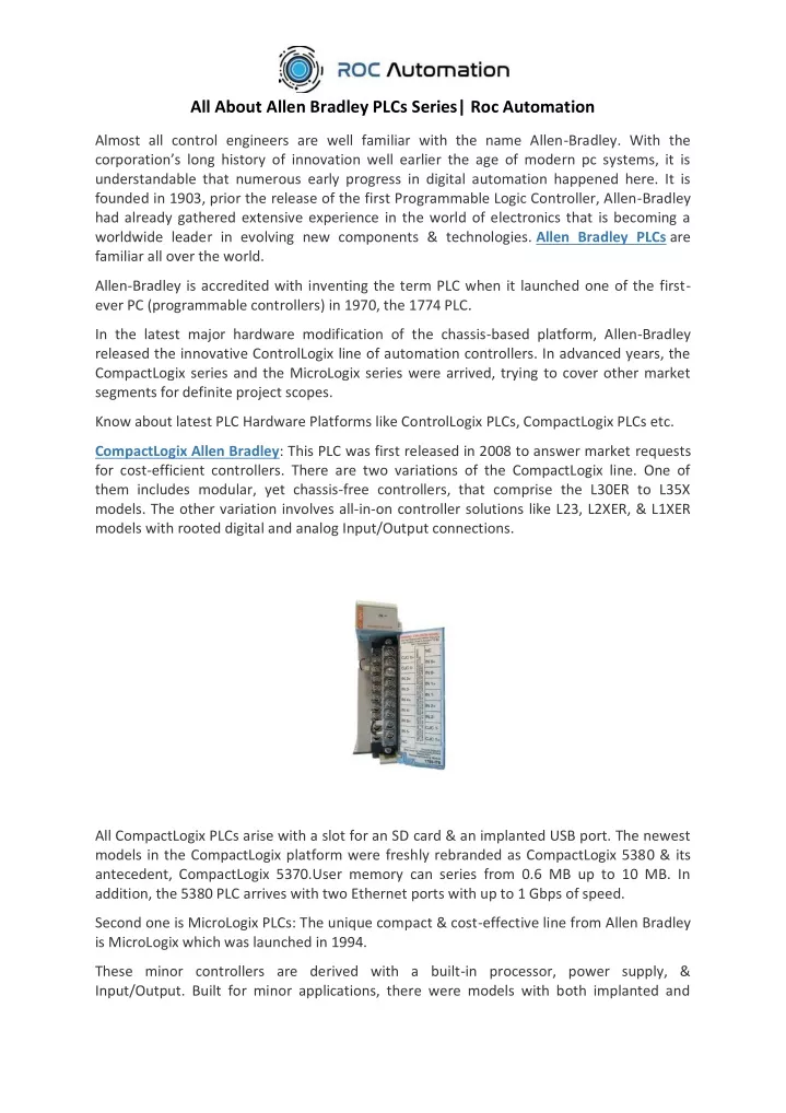 all about allen bradley plcs series roc automation