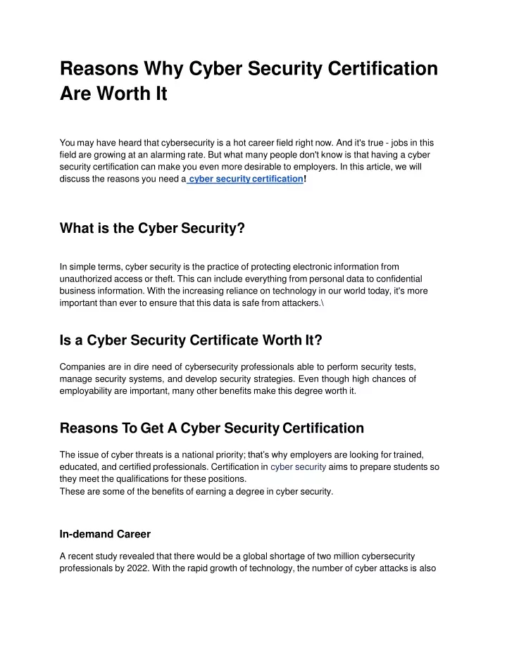 reasons why cyber security certification are worth it