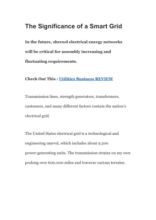 The Significance of a Smart Grid