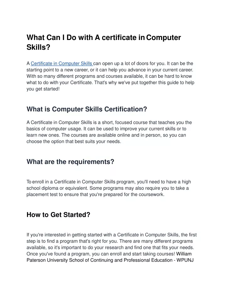 what can i do with a certificate in computer