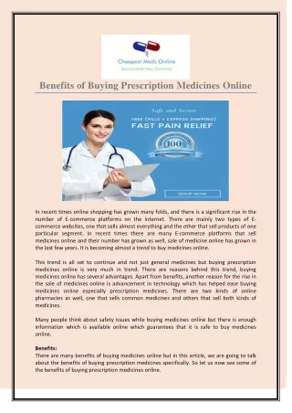 Benefits of Buying Prescription Medicines Online - Cheapest Meds Online