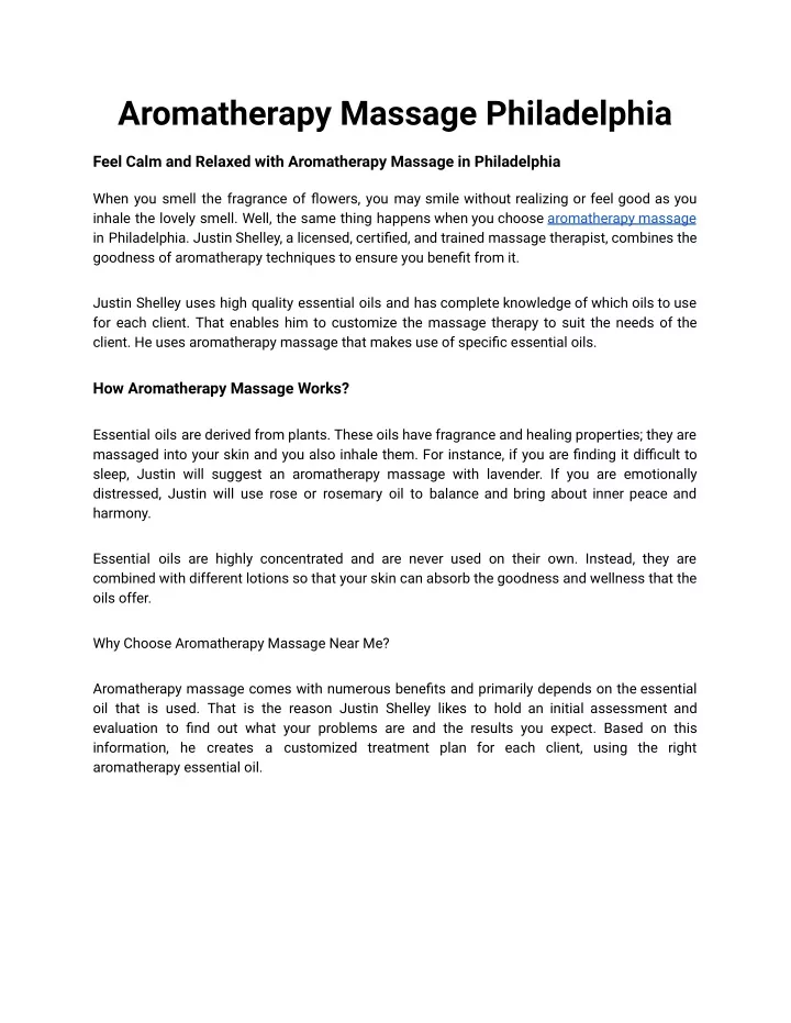 aromatherapy massage philadelphia