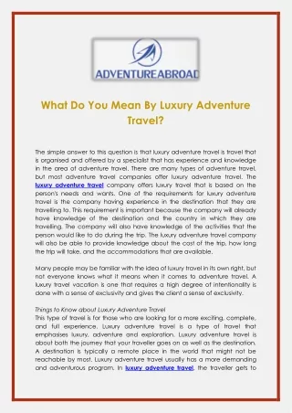What Do You Mean By Luxury Adventure Travel