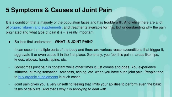 5 symptoms causes of joint pain