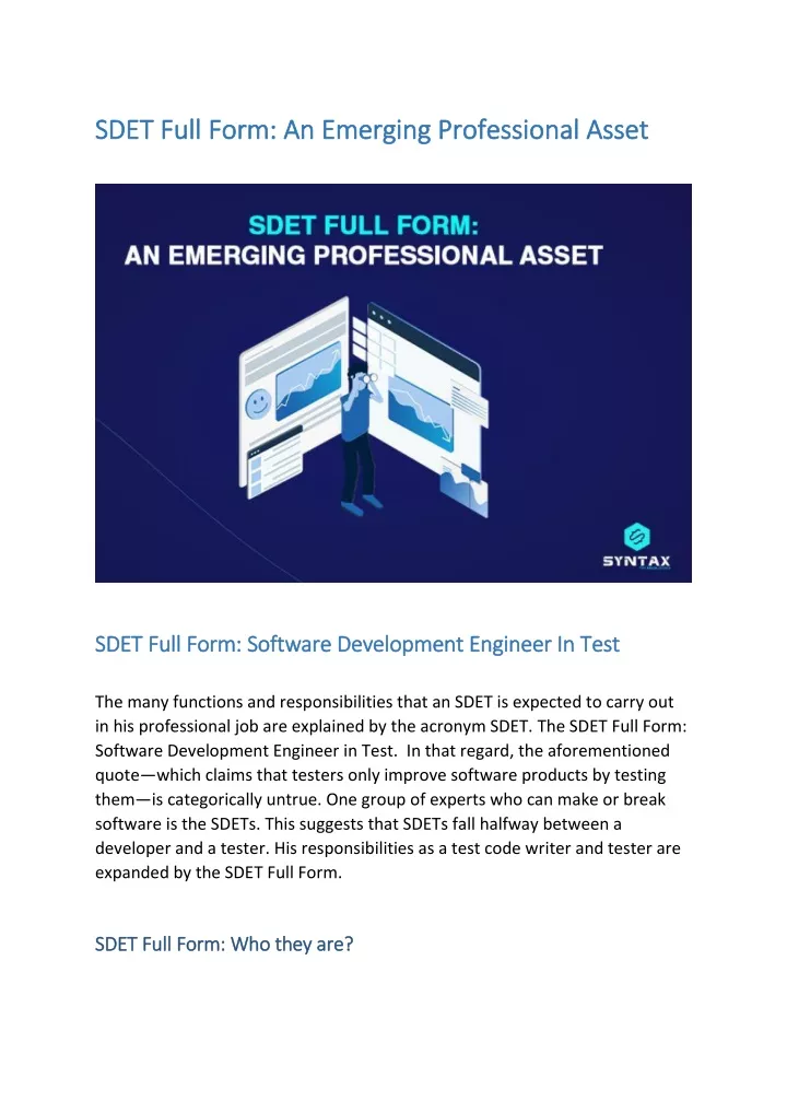 sdet full form an emerging professional asset