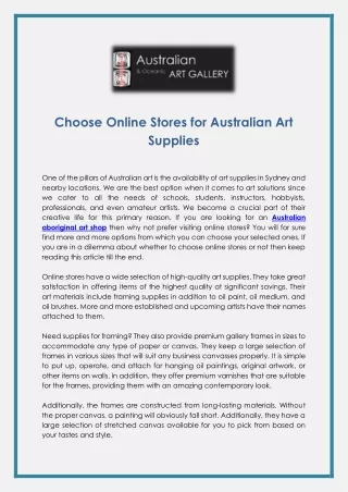 Choose Online Stores for Australian Art Supplies