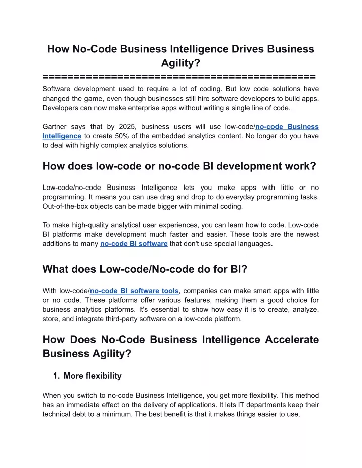 how no code business intelligence drives business