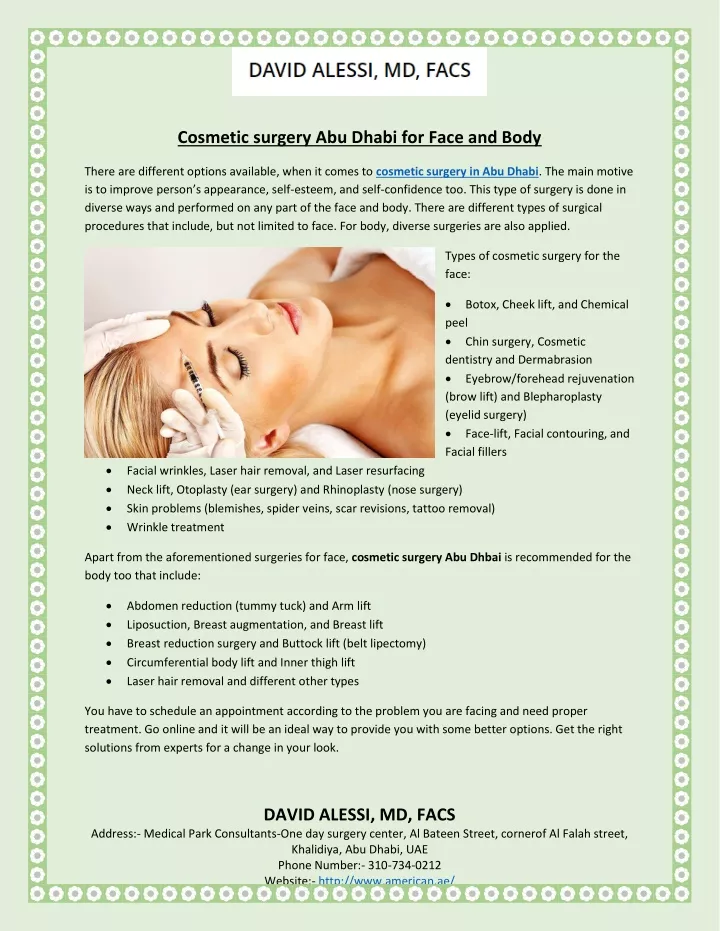 cosmetic surgery abu dhabi for face and body