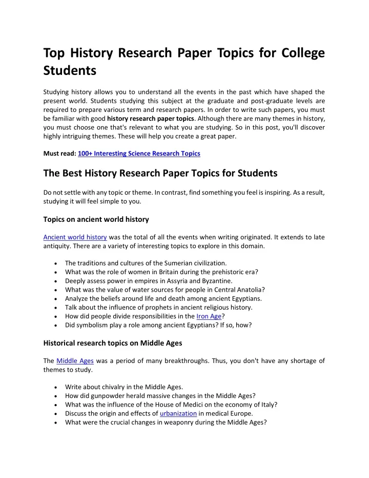 top history research paper topics for college