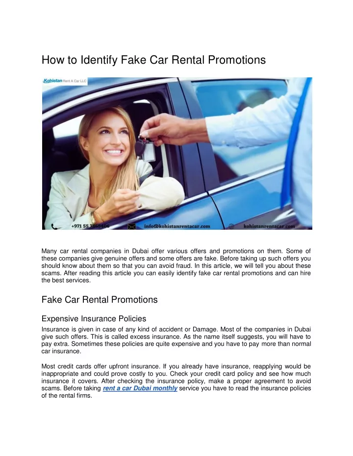 how to identify fake car rental promotions