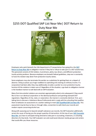 $255 DOT Qualified SAP List Near Me| DOT Return to Duty Near Me