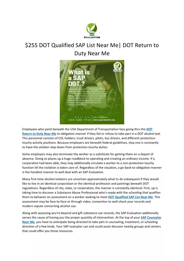 255 dot qualified sap list near me dot return