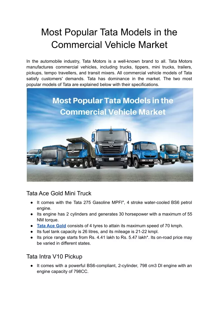 most popular tata models in the commercial