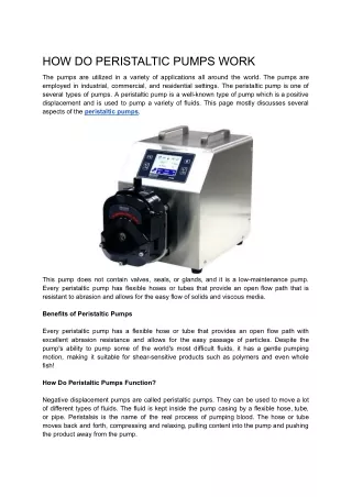 how do peristaltic pumps work