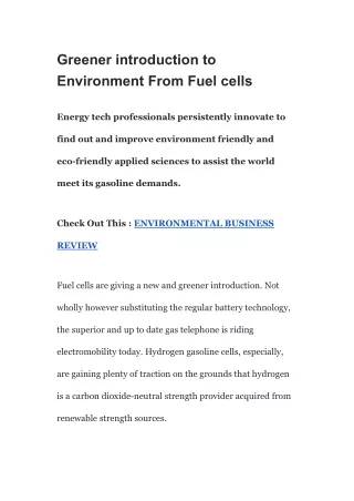 Greener introduction to Environment From Fuel cells (1)