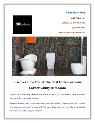 Discover How To Get The Best Looks For Your Corner Vanity Bathroom
