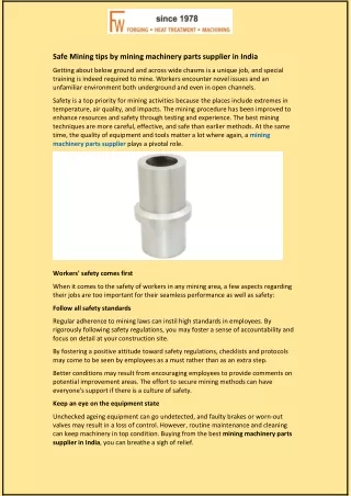 safe mining tips by mining machinery parts