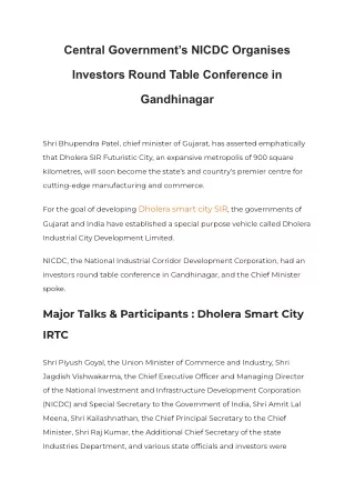 NICDC Organises Investors Round Table Conference in Gandhinagar