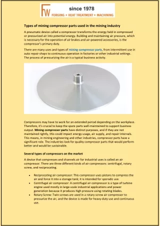 types of mining compressor parts used