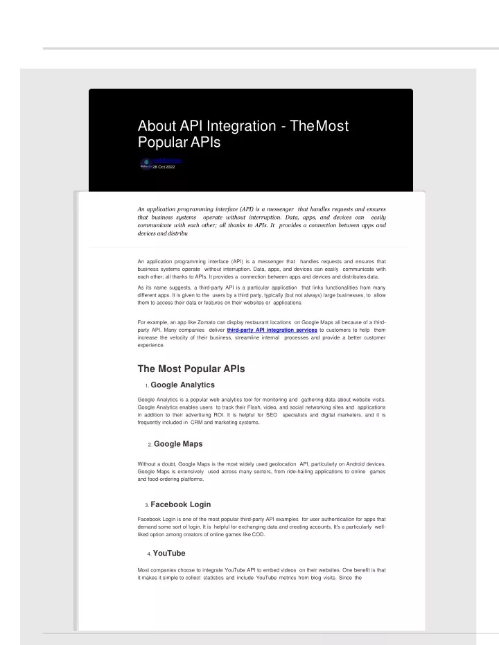 about api integration themost popularapis