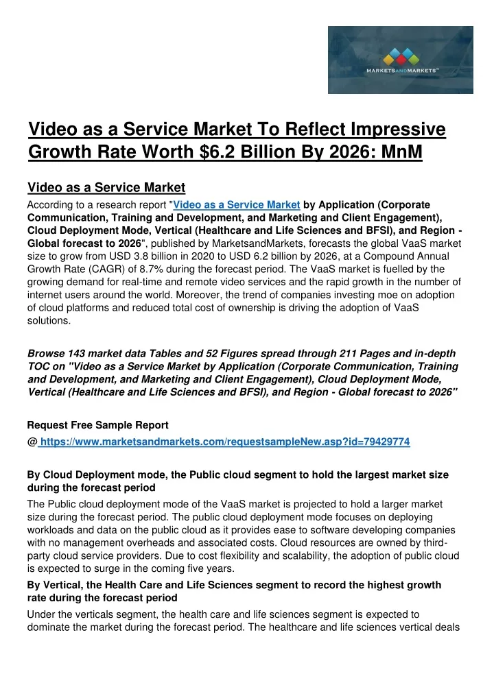video as a service market to reflect impressive