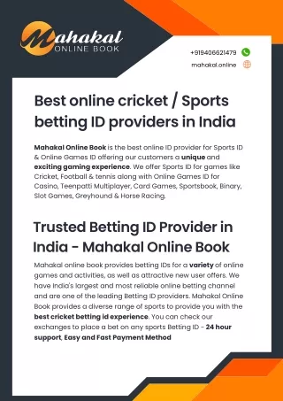 Betting ID Provider in India - Mahakal Online Book