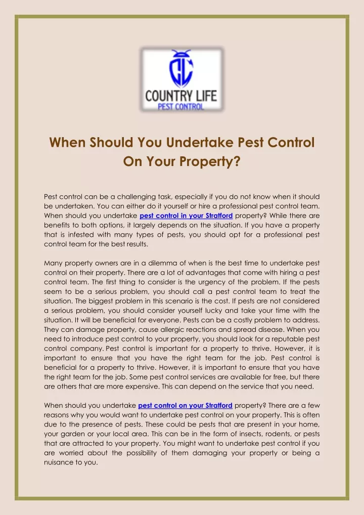 when should you undertake pest control on your