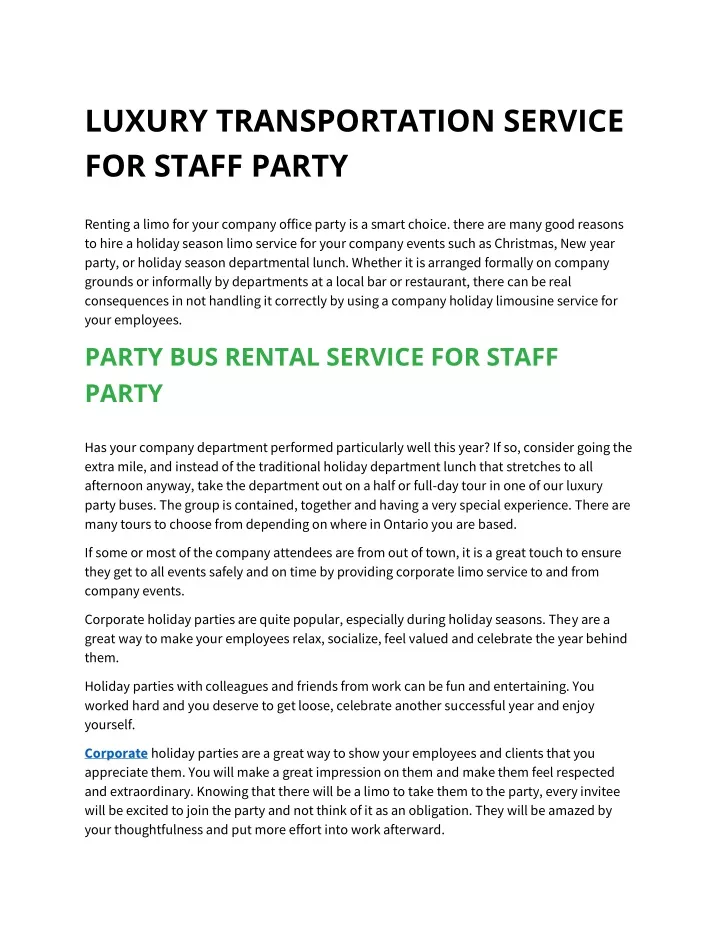 luxury transportation service for staff party