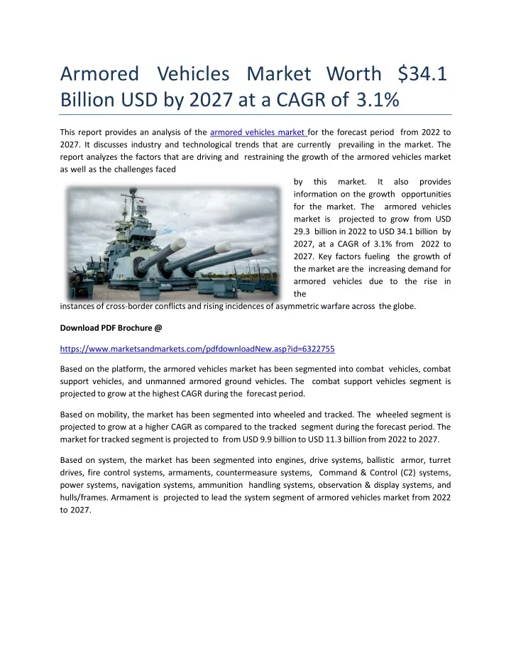 a r m o r e d v eh i c l e s ma r k e t w o r t h 34 1 billion usd by 2027 at a cagr of 3 1