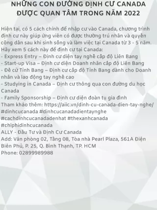 NHỮNG CON ĐƯỜNG ĐỊNH CƯ CANADA ĐƯỢC QUAN TÂM TRONG NĂM 2022