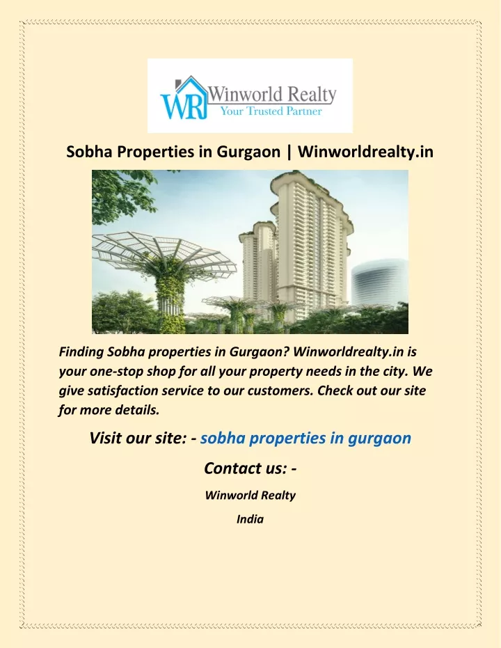 sobha properties in gurgaon winworldrealty in