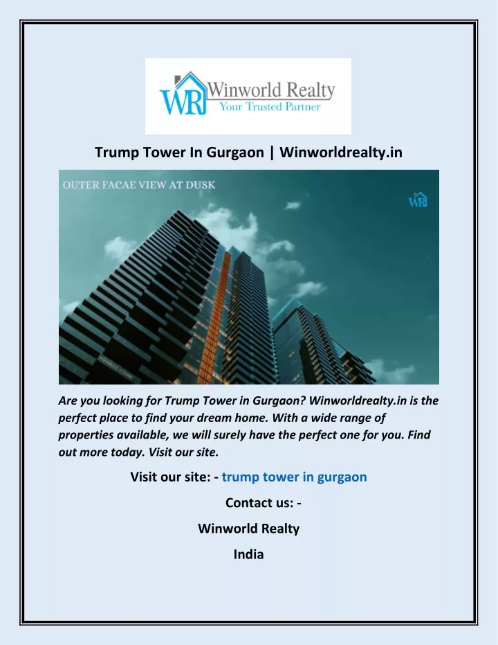 trump tower in gurgaon winworldrealty in