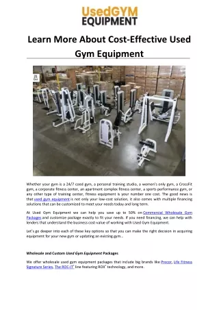 Learn More About Cost-Effective Used Gym Equipment