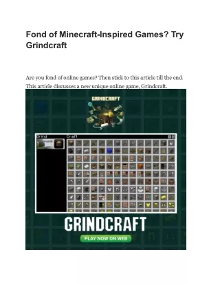 Fond of Minecraft-Inspired Games? Try Grindcraft
