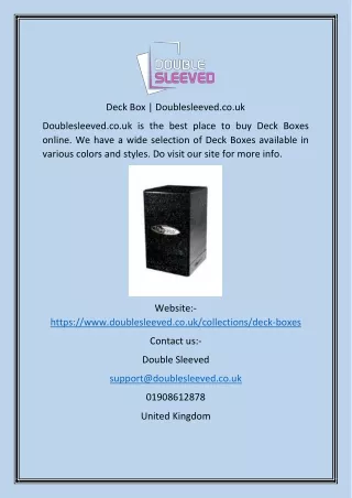 Deck Box  Doublesleeved.co.uk