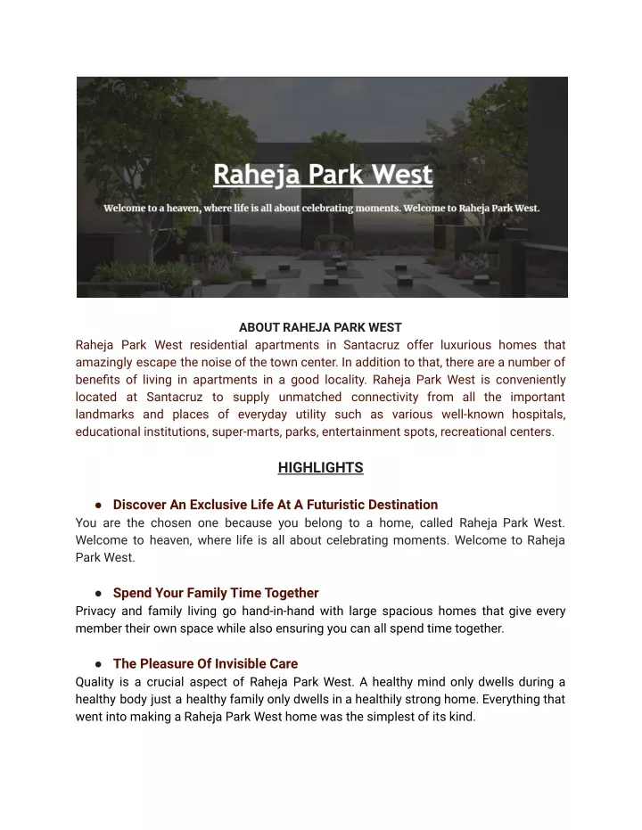 about raheja park west