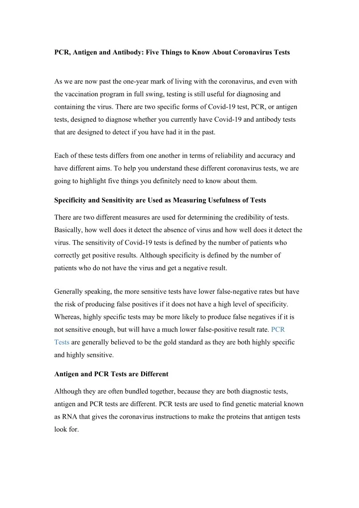pcr antigen and antibody five things to know