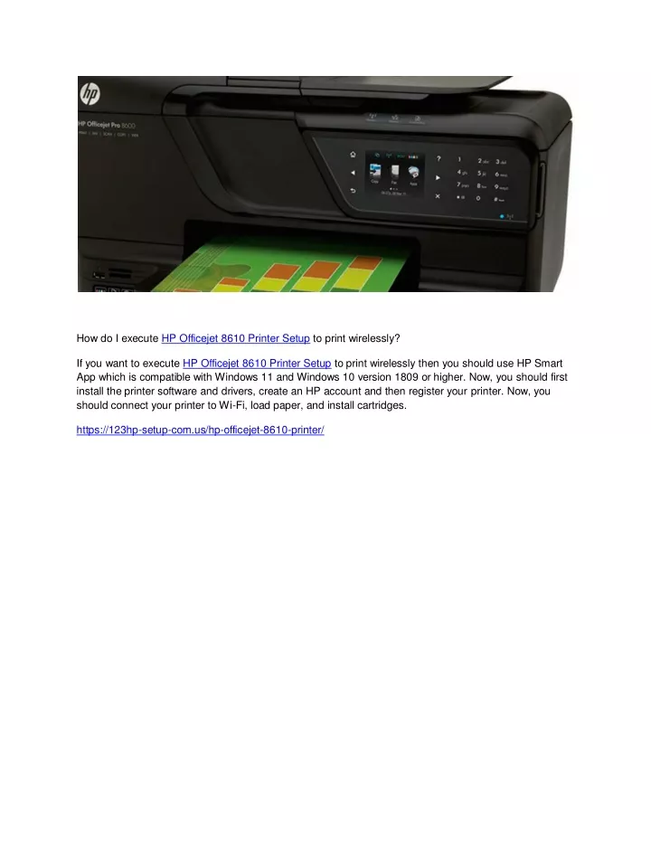 how do i execute hp officejet 8610 printer setup