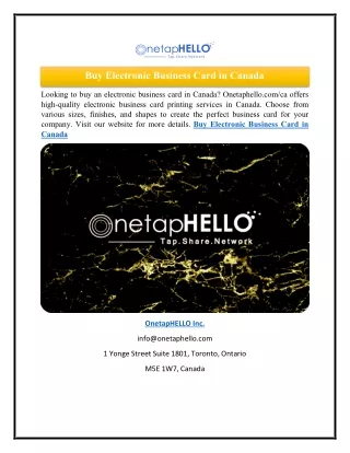 Buy Electronic Business Card in Canada  Onetaphello.com ca