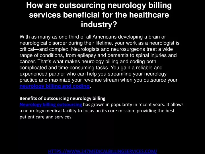 how are outsourcing neurology billing services beneficial for the healthcare industry