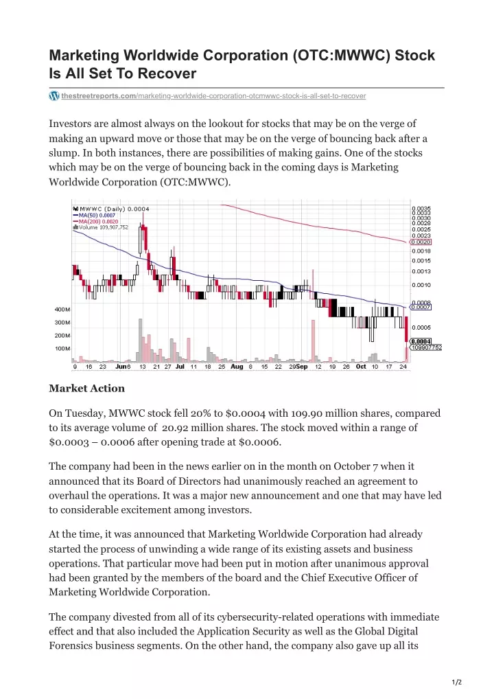 marketing worldwide corporation otc mwwc stock