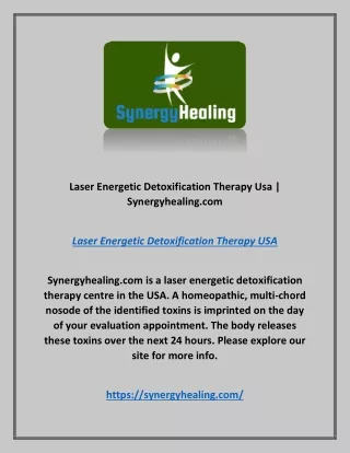 Laser Energetic Detoxification Therapy Usa | Synergyhealing.com
