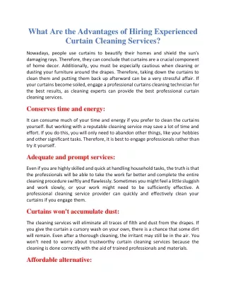 What are the advantages of hiring experienced curtain cleaning services