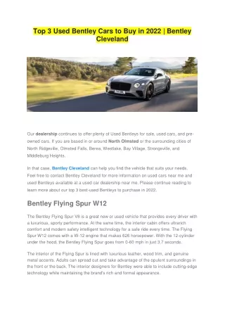 Top 3 Used Bentley Cars to Buy in 2022