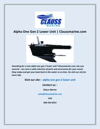 Alpha One Gen 2 Lower Unit  Claussmarine com